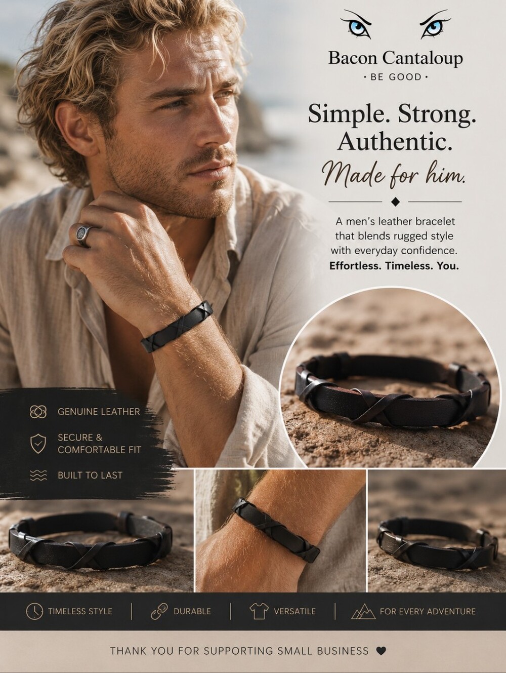 Men's Brown Braided Leather Bracelet - Unbranded